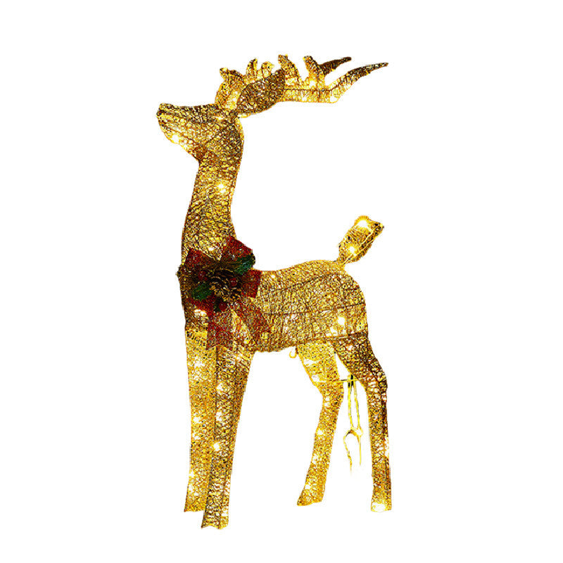 Christmas glowing deer decoration for shopping malls, outdoor wrought iron deer with lights, lawn and yard lighting, Christmas deer pulling a sleigh ornament.
