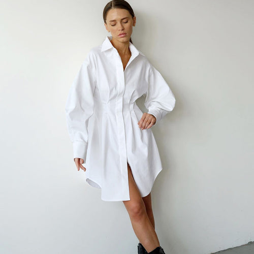 2026 spring women's French shirt skirt slim waist temperament slim long-sleeved slim European and American retro niche dress