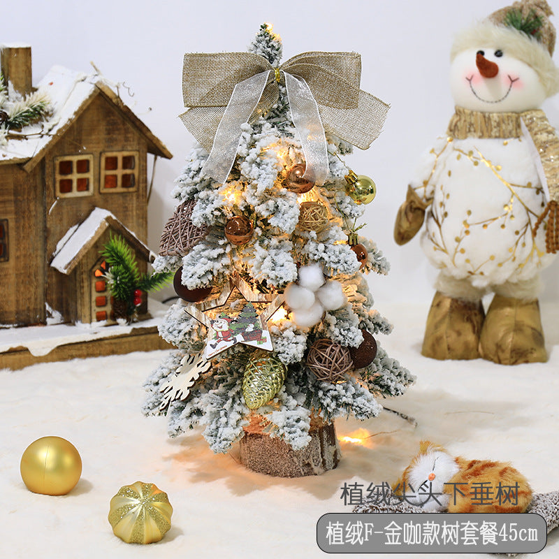 Factory direct sales of pointed, drooping mini flocked Christmas tree decorations, Christmas desktop ornaments, Nordic style.