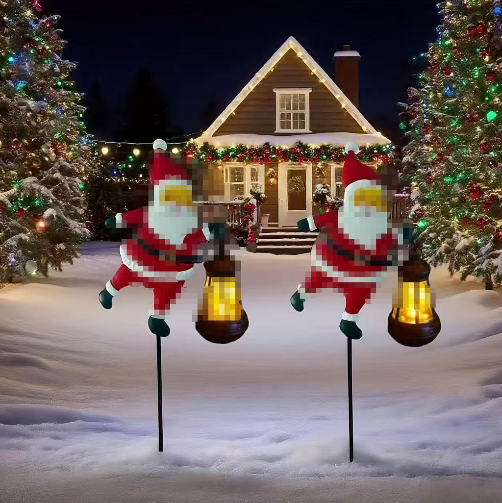 Creative Christmas Solar-Powered Santa Claus Lanterns for Outdoor Patios and Gardens - Wrought Iron Crafts Decorations