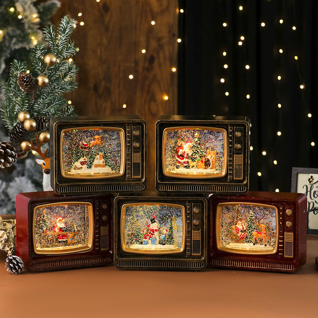 New Christmas Musical Snowflake Water-filled TV Night Light Gift Ornament Christmas Decoration Music Box