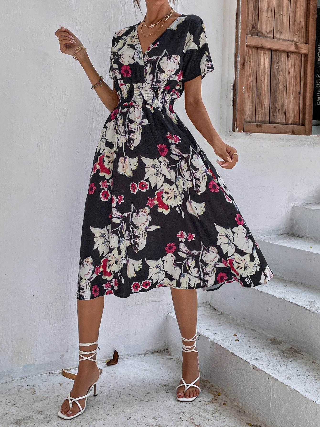 Amazon foreign trade women's clothing Europe and the United States Europe station cross-border summer small floral print short-sleeved dress