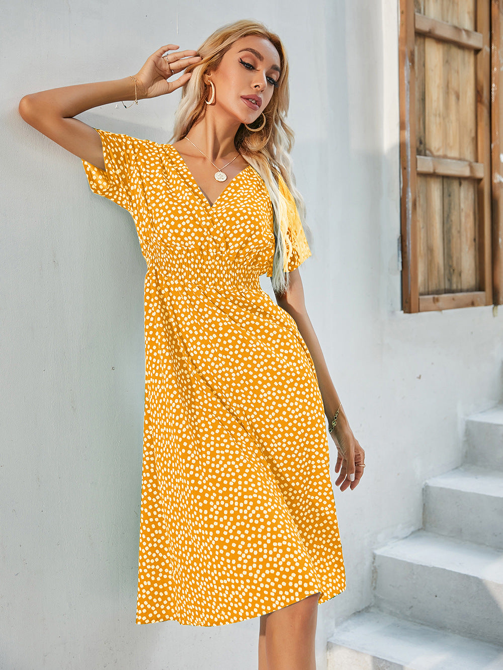 Amazon foreign trade women's clothing Europe and the United States Europe station cross-border summer small floral print short-sleeved dress