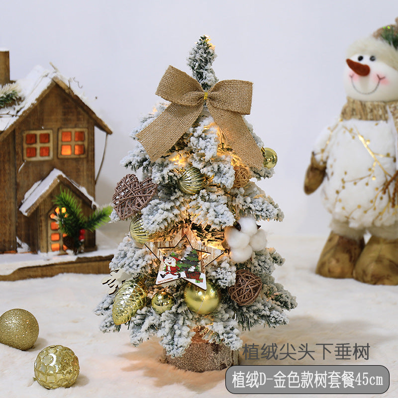 Factory direct sales of pointed, drooping mini flocked Christmas tree decorations, Christmas desktop ornaments, Nordic style.