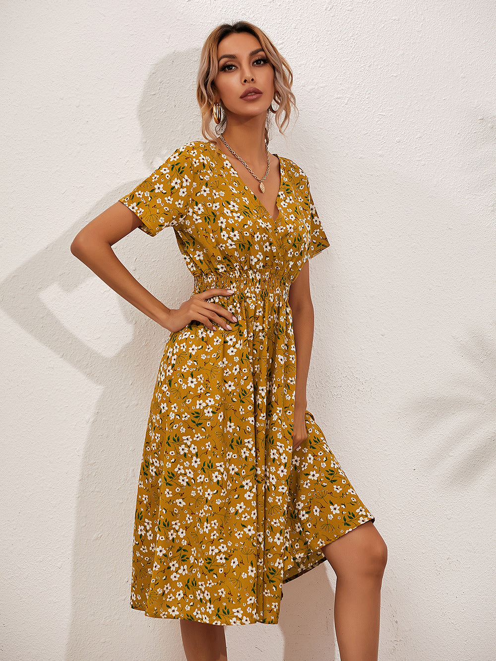 Amazon foreign trade women's clothing Europe and the United States Europe station cross-border summer small floral print short-sleeved dress