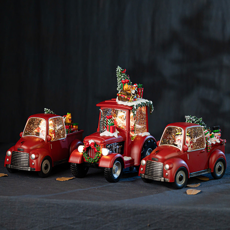 New cross-border Christmas decorative ornaments: red truck tree, vintage car, music box, snowflake crystal ball, music box.