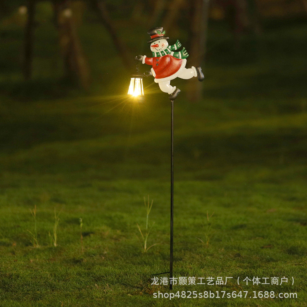 Creative Christmas Solar-Powered Santa Claus Lanterns for Outdoor Patios and Gardens - Wrought Iron Crafts Decorations
