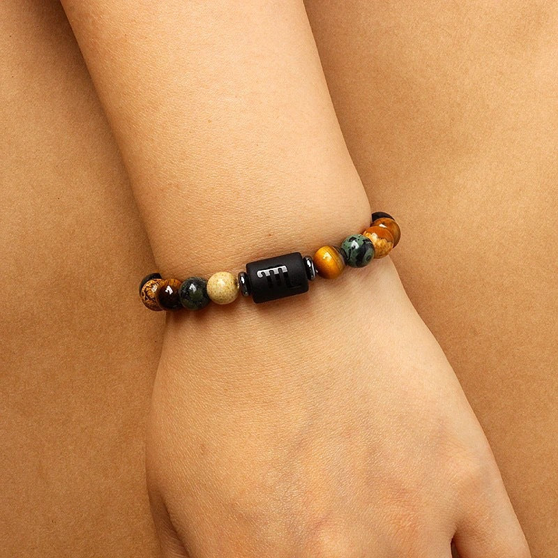 Fashion hot sale twelve constellations natural stone beaded bracelet tiger eye stone picture stone crystal bracelet wholesale bracelet