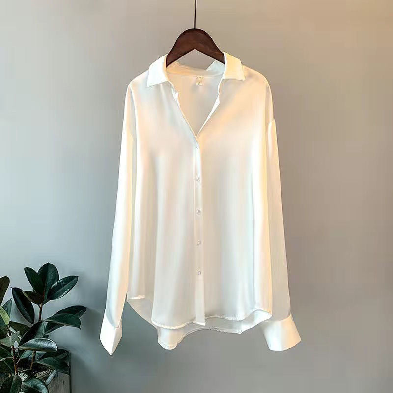 2026 Spring and Autumn New Long-sleeved Satin Shirt Women's Design Sense Niche Versatile Drape Retro Hong Kong Style Shirt Top