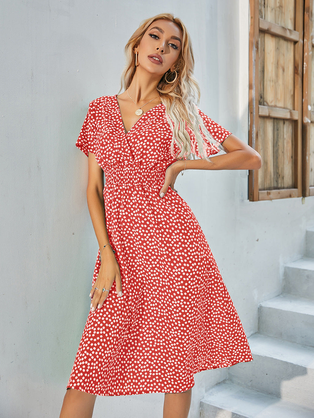 Amazon foreign trade women's clothing Europe and the United States Europe station cross-border summer small floral print short-sleeved dress