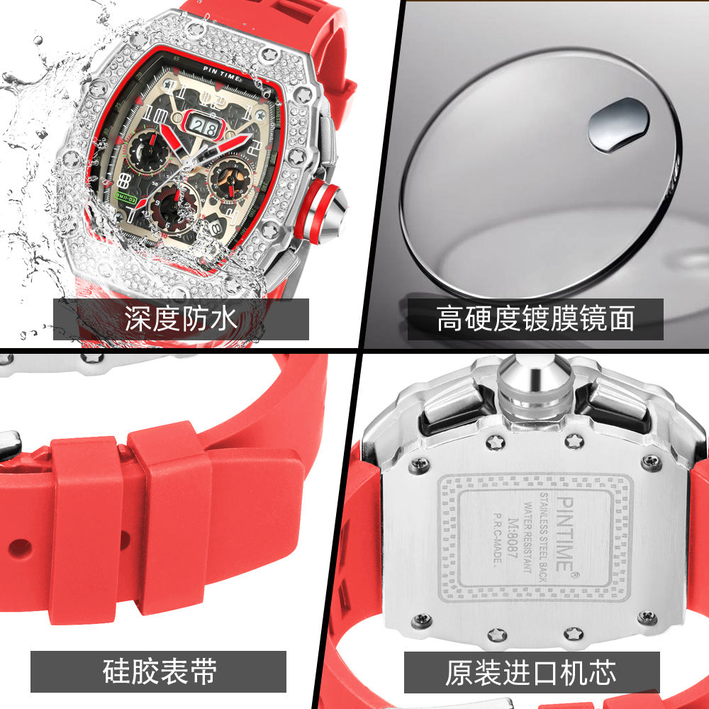 PINTIME/Pintime Quartz Watch Men's Watch Foreign Trade Cross-border Hot Sale Barrel Square Watch Multi-function Miller Watch Men