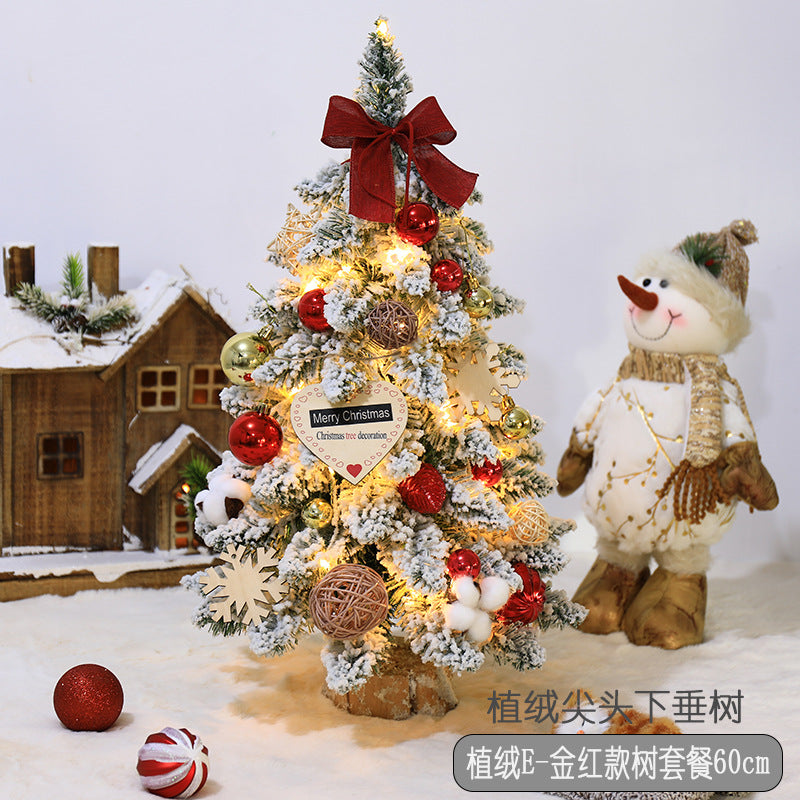 Factory direct sales of pointed, drooping mini flocked Christmas tree decorations, Christmas desktop ornaments, Nordic style.