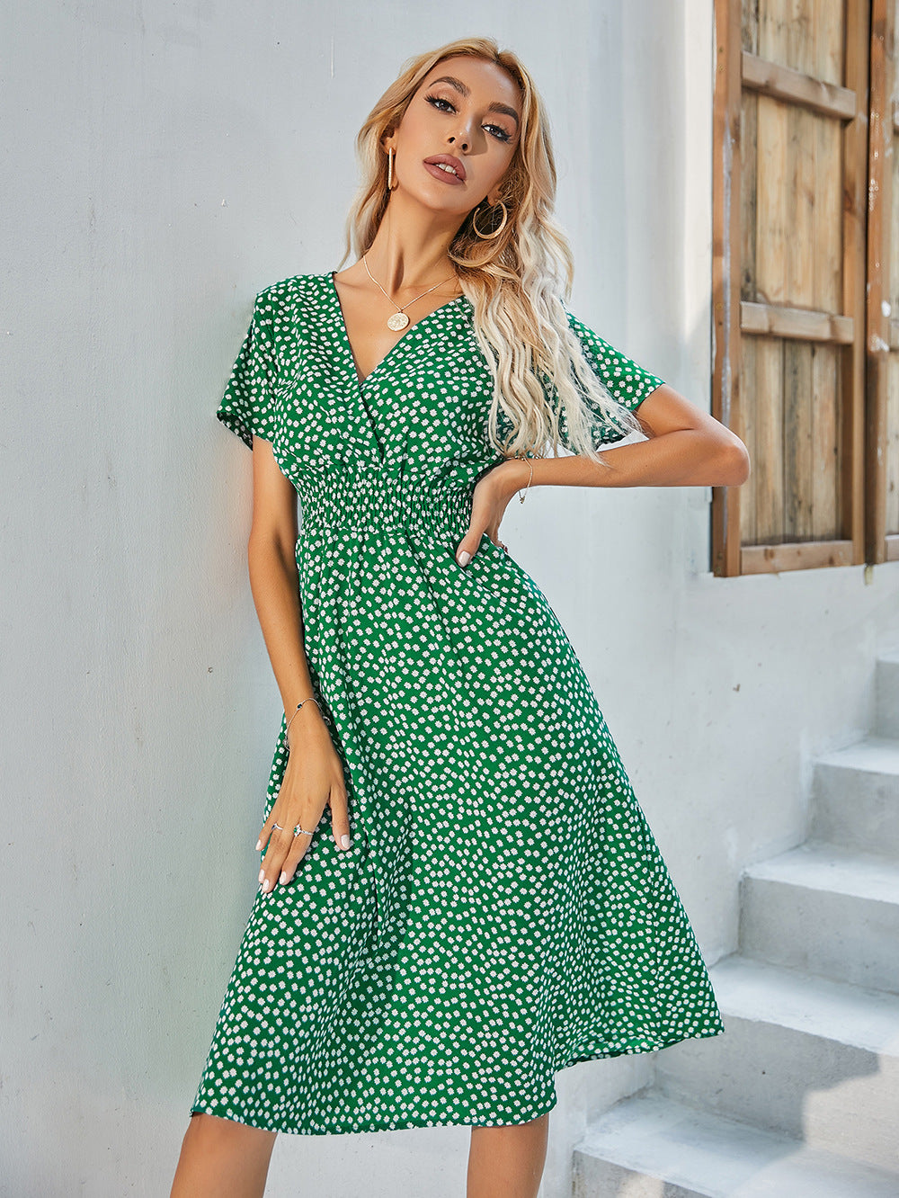Amazon foreign trade women's clothing Europe and the United States Europe station cross-border summer small floral print short-sleeved dress
