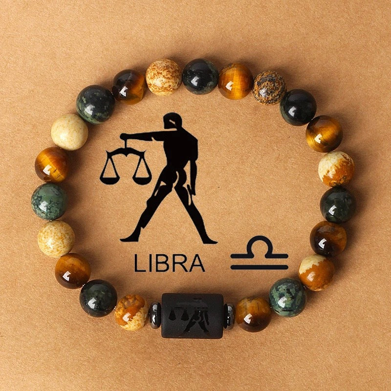 Fashion hot sale twelve constellations natural stone beaded bracelet tiger eye stone picture stone crystal bracelet wholesale bracelet