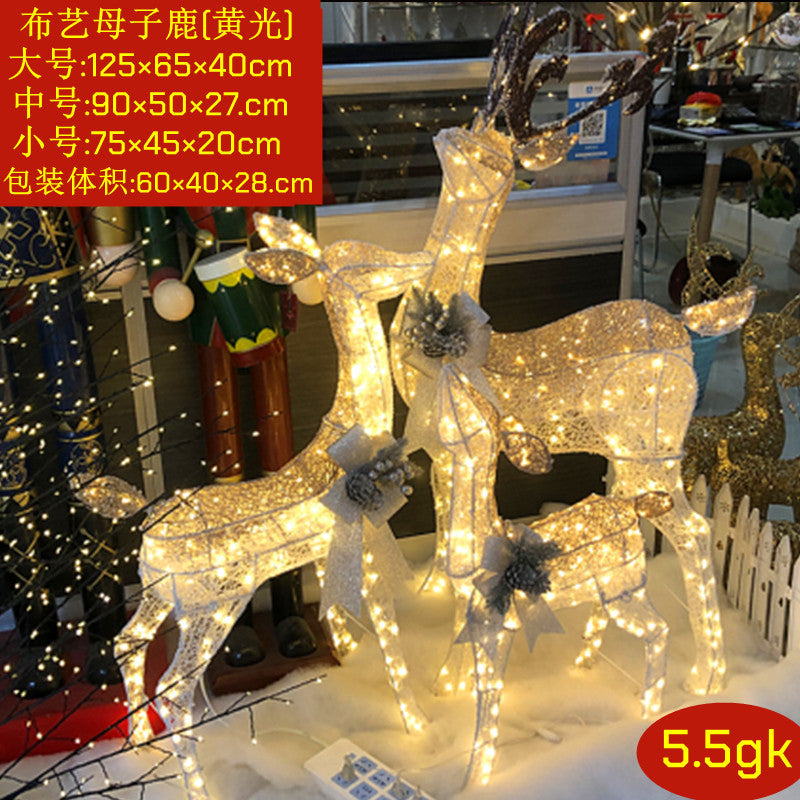 Christmas glowing deer decoration for shopping malls, outdoor wrought iron deer with lights, lawn and yard lighting, Christmas deer pulling a sleigh ornament.