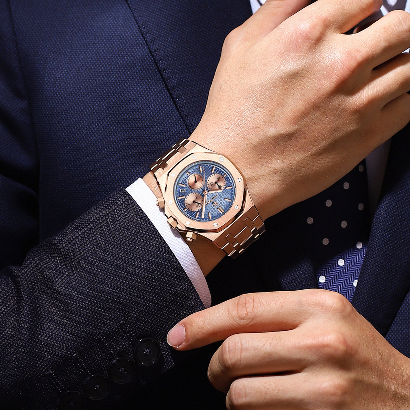 Swiss brand new multi-functional quartz men's watch, trendy wristwatch, live stream hot-selling item for foreign trade, dropshipping available.