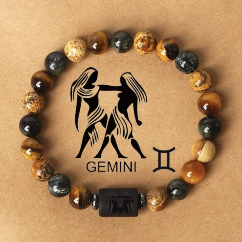 Fashion hot sale twelve constellations natural stone beaded bracelet tiger eye stone picture stone crystal bracelet wholesale bracelet