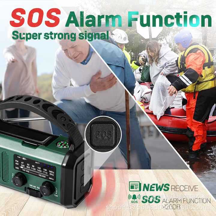 American and European new solar hand-cranked charging portable radio flashlight reading light sos