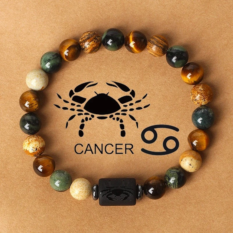 Fashion hot sale twelve constellations natural stone beaded bracelet tiger eye stone picture stone crystal bracelet wholesale bracelet
