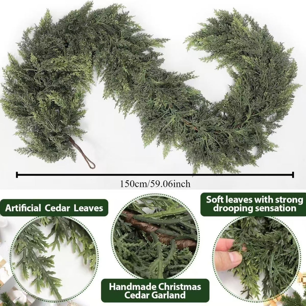 Cross-border popular Christmas pine and cypress leaf rattan wreath, handmade Norfolk pine and cypress rattan