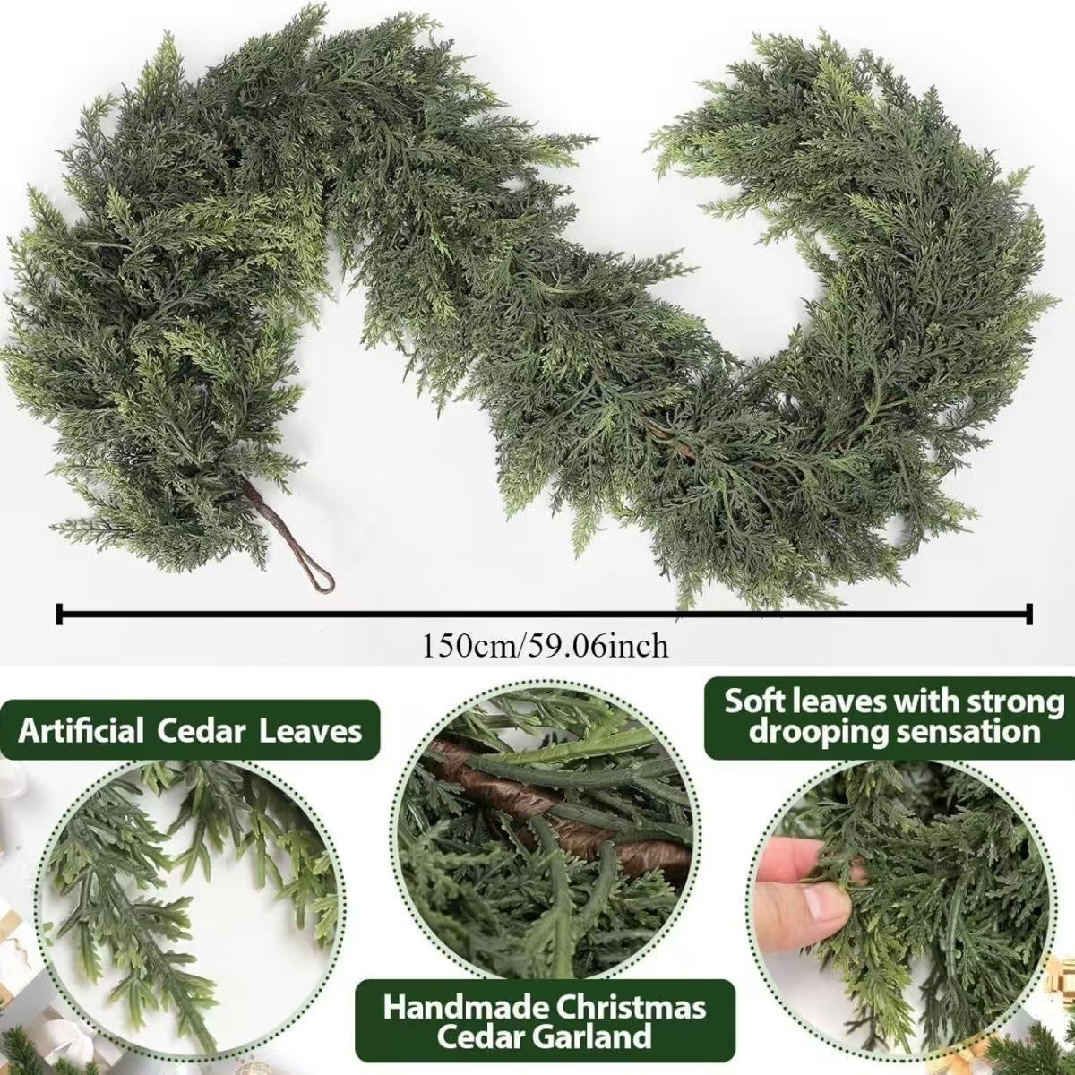 Cross-border popular Christmas pine and cypress leaf rattan wreath, handmade Norfolk pine and cypress rattan