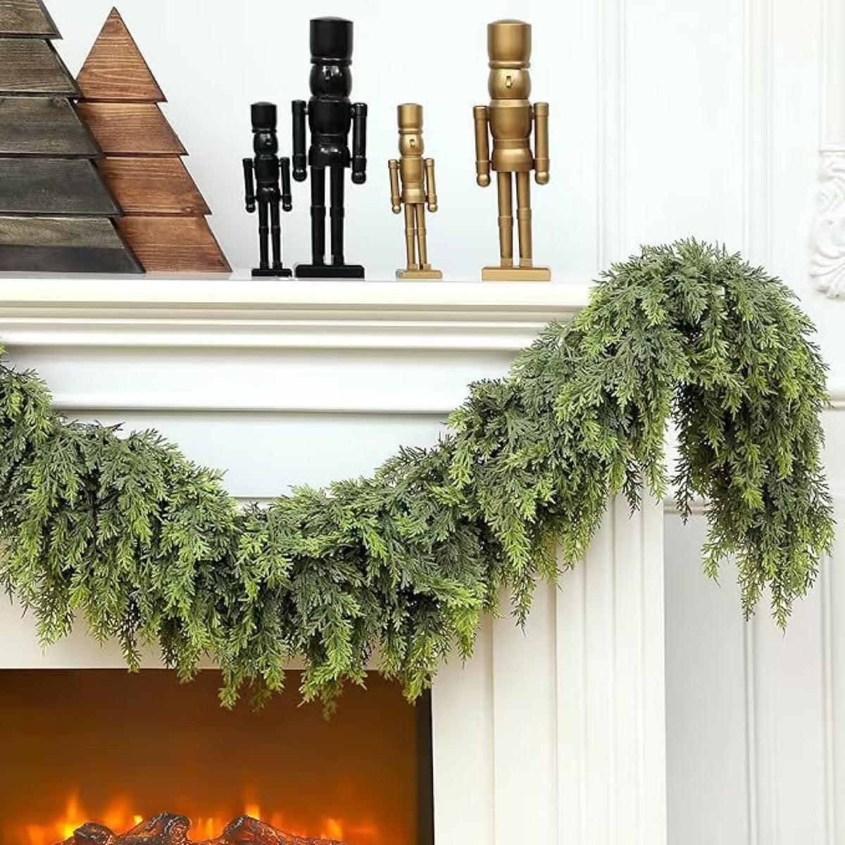 Cross-border popular Christmas pine and cypress leaf rattan wreath, handmade Norfolk pine and cypress rattan