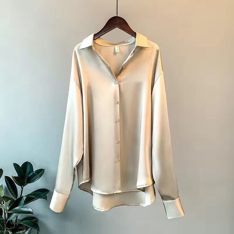 2026 Spring and Autumn New Long-sleeved Satin Shirt Women's Design Sense Niche Versatile Drape Retro Hong Kong Style Shirt Top