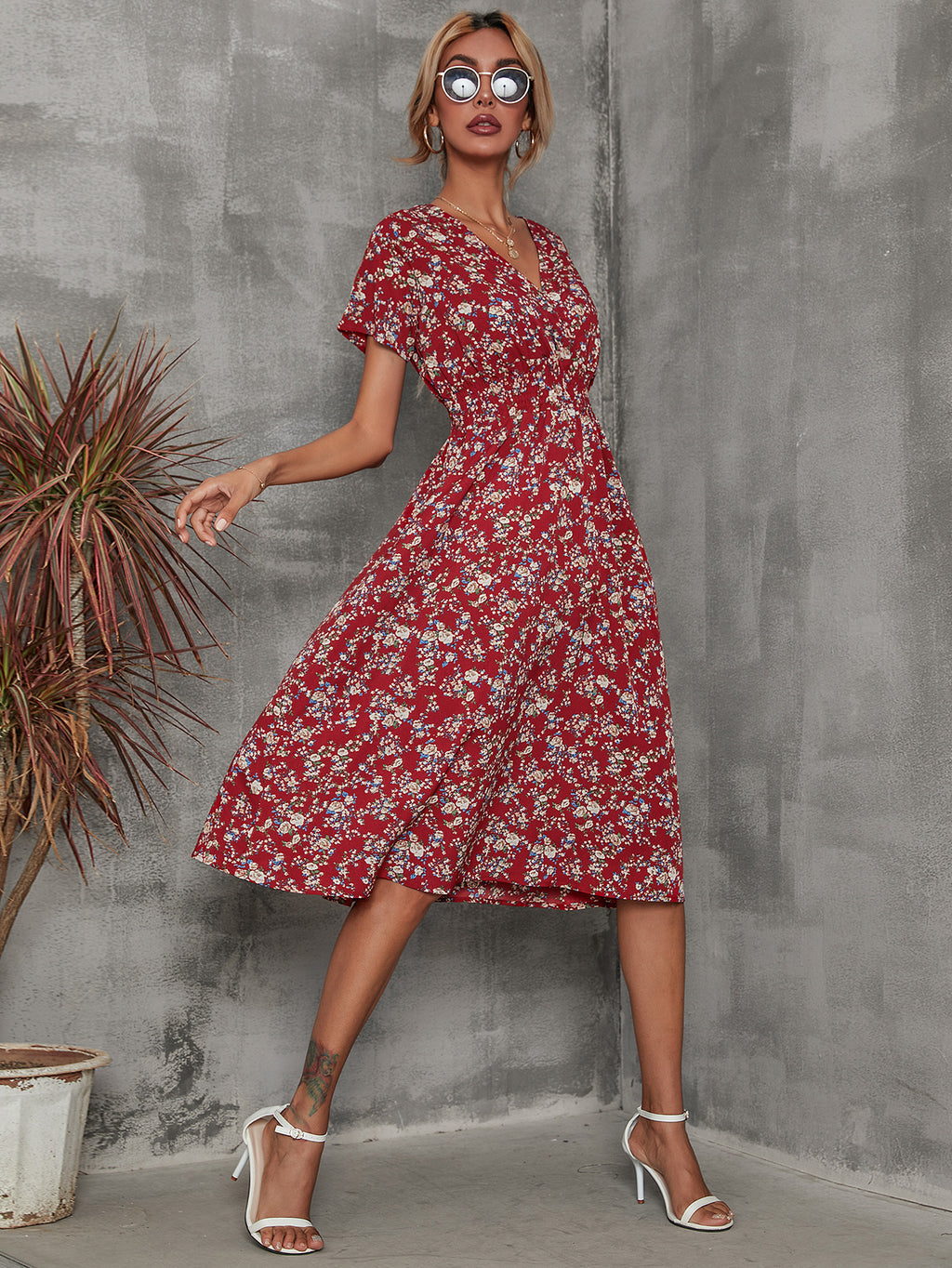 Amazon foreign trade women's clothing Europe and the United States Europe station cross-border summer small floral print short-sleeved dress