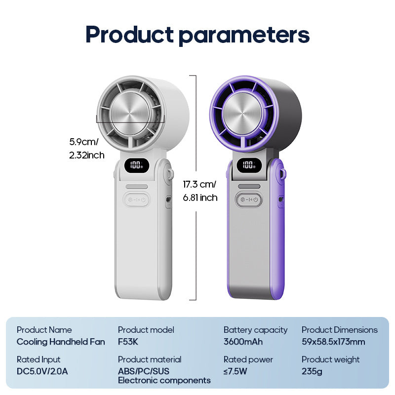 Digital display handheld foldable fan High-speed cooling small fan Outdoor mini portable folding USB small fan
