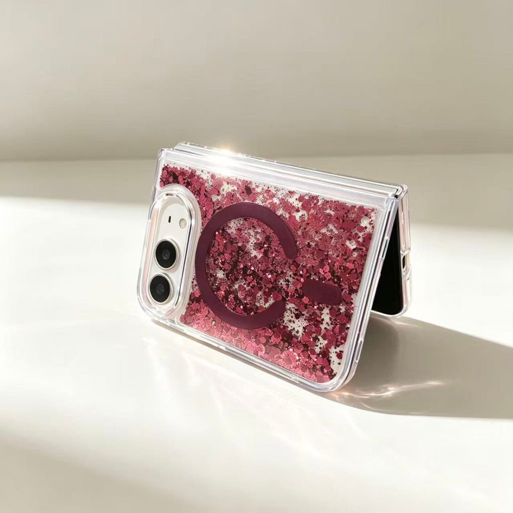 Simple magnetic quicksand cherry red Apple iPhone 18 Duo case, foldable and drop-proof.