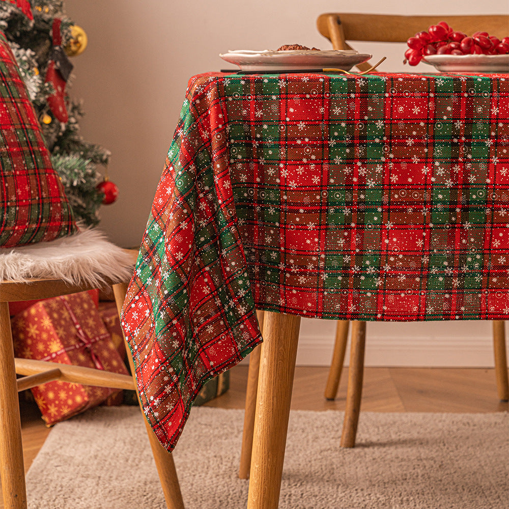 Christmas checkered snowflake printed rectangular coffee tablecloth, Christmas decorative tablecloth, atmospheric backdrop