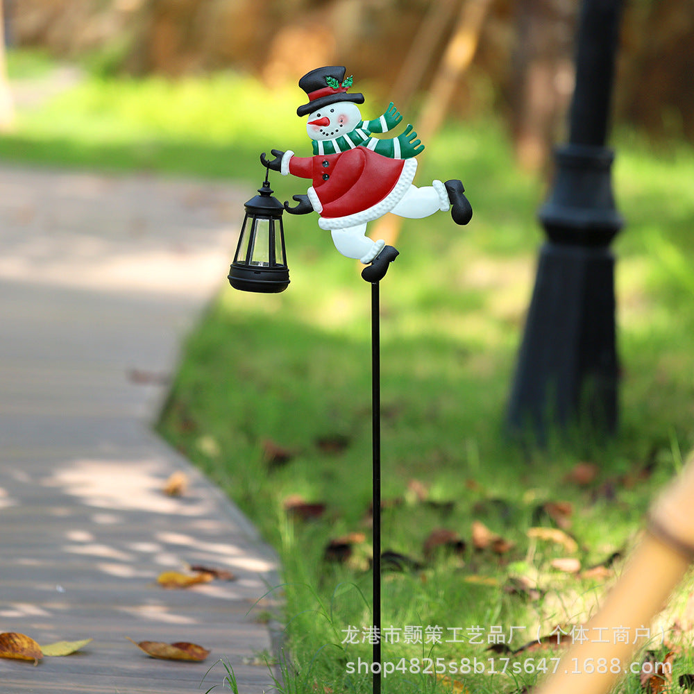 Creative Christmas Solar-Powered Santa Claus Lanterns for Outdoor Patios and Gardens - Wrought Iron Crafts Decorations
