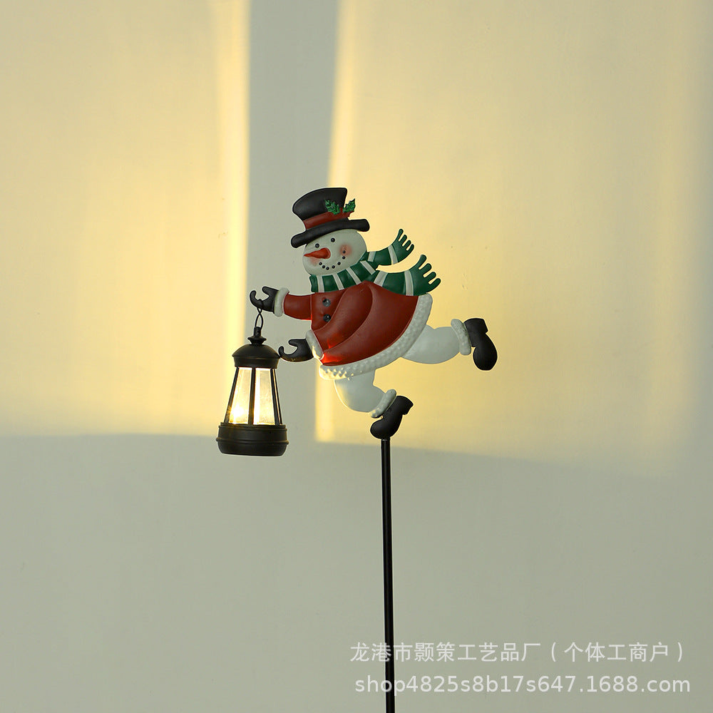 Creative Christmas Solar-Powered Santa Claus Lanterns for Outdoor Patios and Gardens - Wrought Iron Crafts Decorations