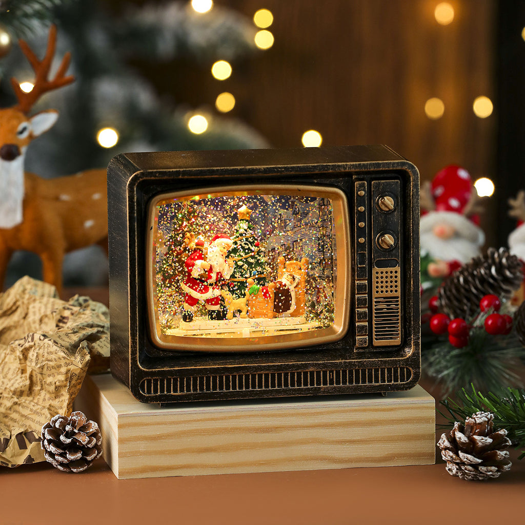 New Christmas Musical Snowflake Water-filled TV Night Light Gift Ornament Christmas Decoration Music Box