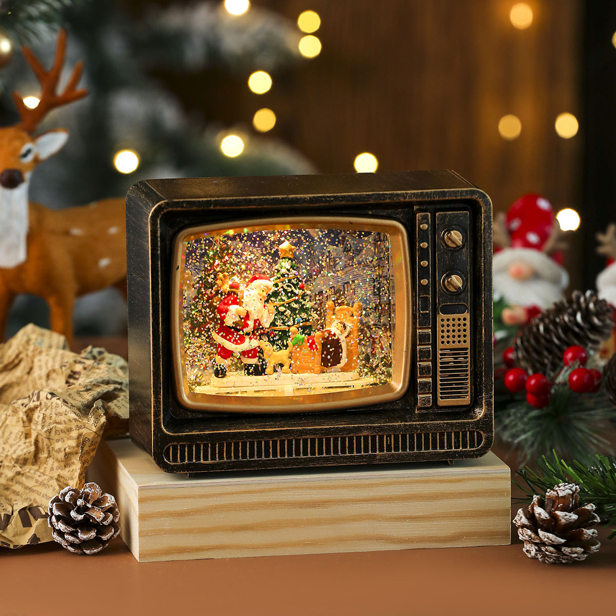 New Christmas Musical Snowflake Water-filled TV Night Light Gift Ornament Christmas Decoration Music Box