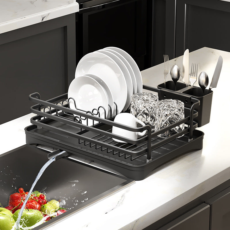 Kitchen rack dish drain rack diversion and drainage dish rack multi-functional household countertop single-layer tableware rack