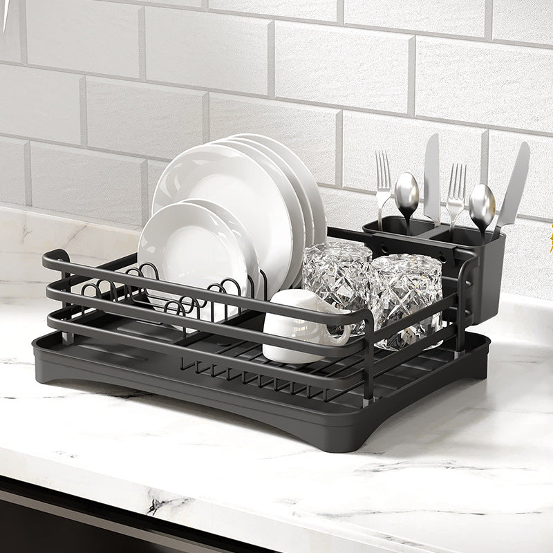 Kitchen rack dish drain rack diversion and drainage dish rack multi-functional household countertop single-layer tableware rack