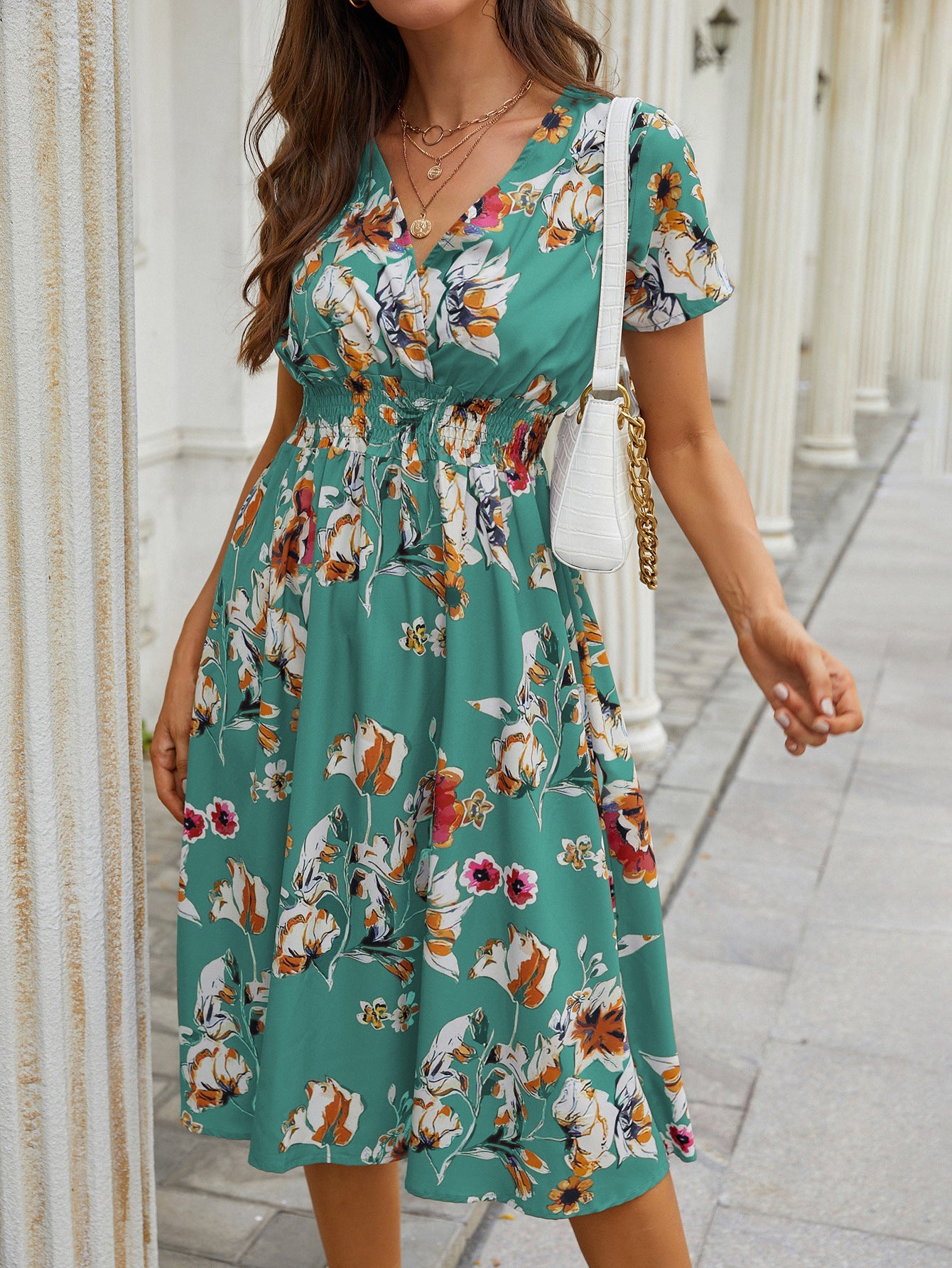 Amazon foreign trade women's clothing Europe and the United States Europe station cross-border summer small floral print short-sleeved dress