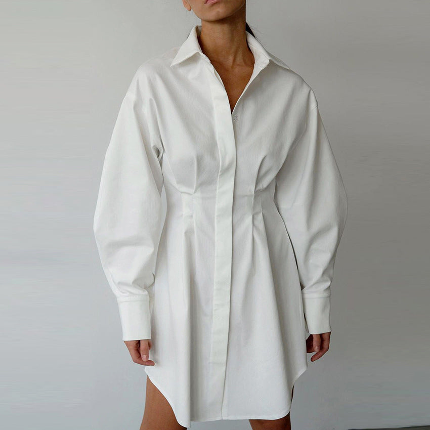 2026 spring women's French shirt skirt slim waist temperament slim long-sleeved slim European and American retro niche dress