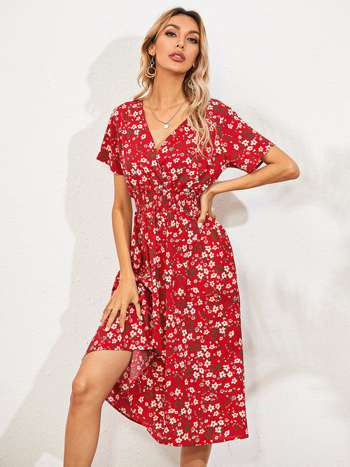 Amazon foreign trade women's clothing Europe and the United States Europe station cross-border summer small floral print short-sleeved dress