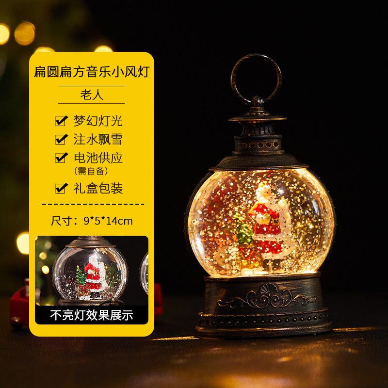 Christmas decorations, illuminated interior scene, water-filled flat round lanterns, electronic candles, flame lights, scene setup.