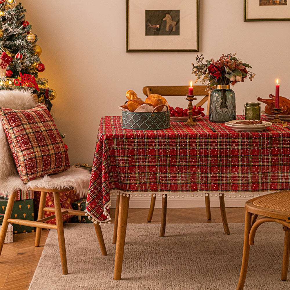 Christmas checkered snowflake printed rectangular coffee tablecloth, Christmas decorative tablecloth, atmospheric backdrop