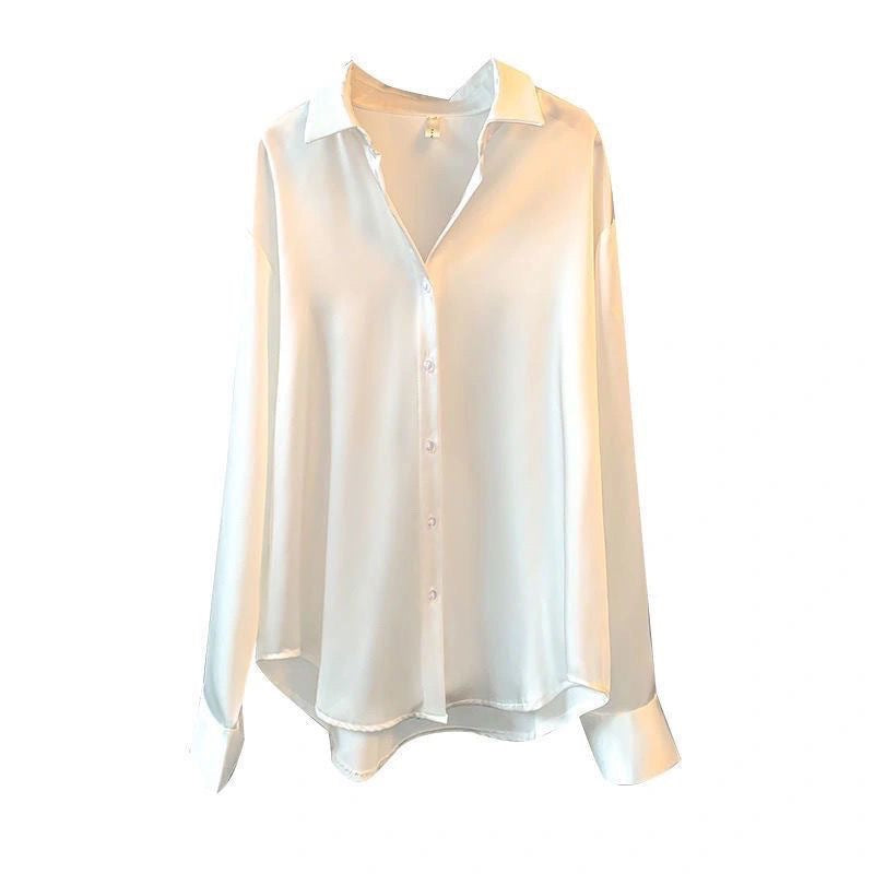2026 Spring and Autumn New Long-sleeved Satin Shirt Women's Design Sense Niche Versatile Drape Retro Hong Kong Style Shirt Top