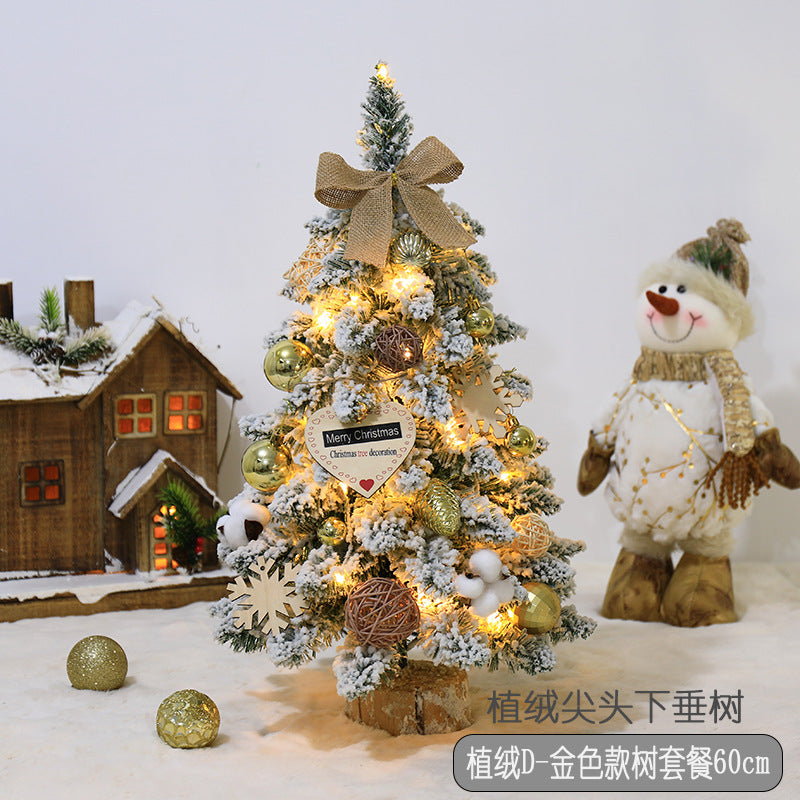 Factory direct sales of pointed, drooping mini flocked Christmas tree decorations, Christmas desktop ornaments, Nordic style.