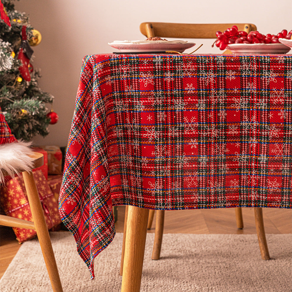 Christmas checkered snowflake printed rectangular coffee tablecloth, Christmas decorative tablecloth, atmospheric backdrop