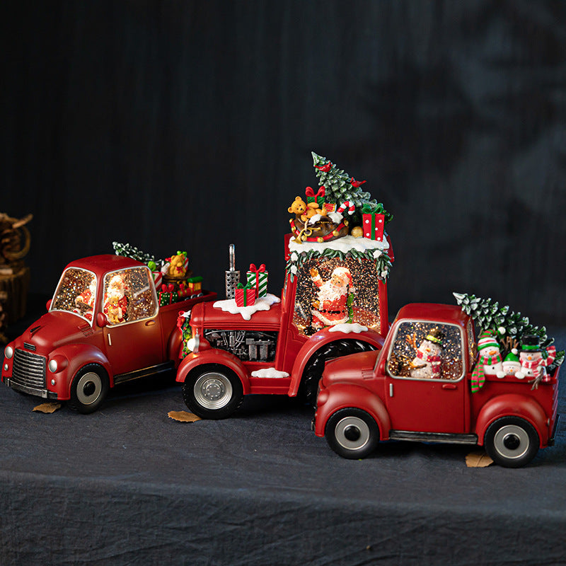 New cross-border Christmas decorative ornaments: red truck tree, vintage car, music box, snowflake crystal ball, music box.