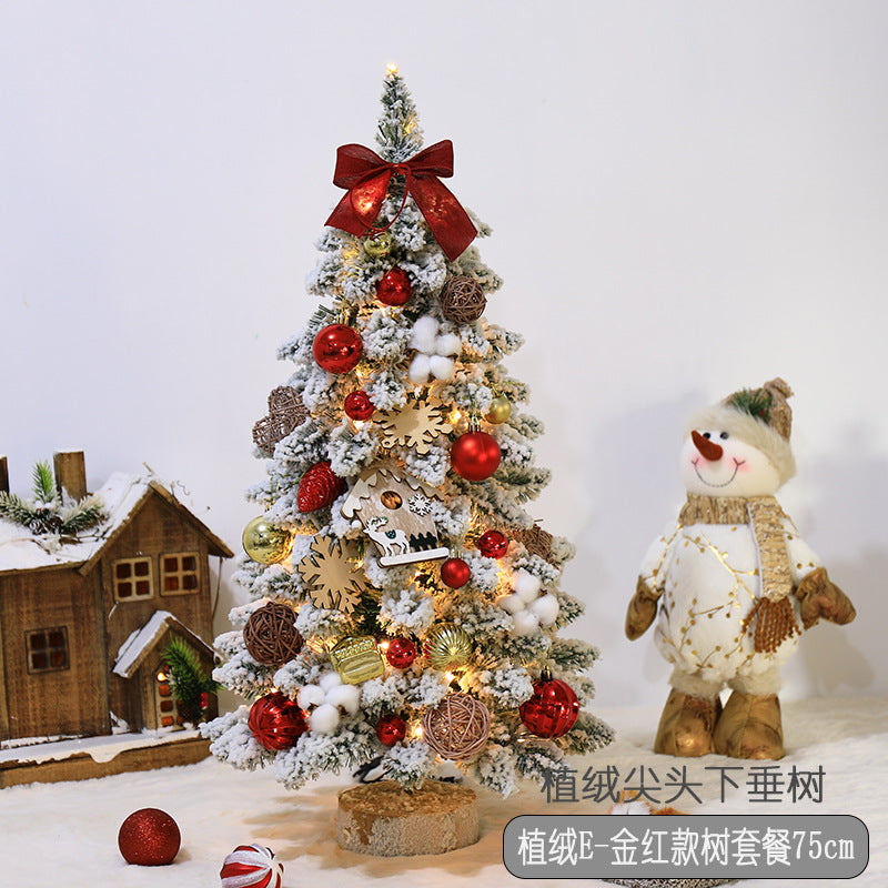 Factory direct sales of pointed, drooping mini flocked Christmas tree decorations, Christmas desktop ornaments, Nordic style.