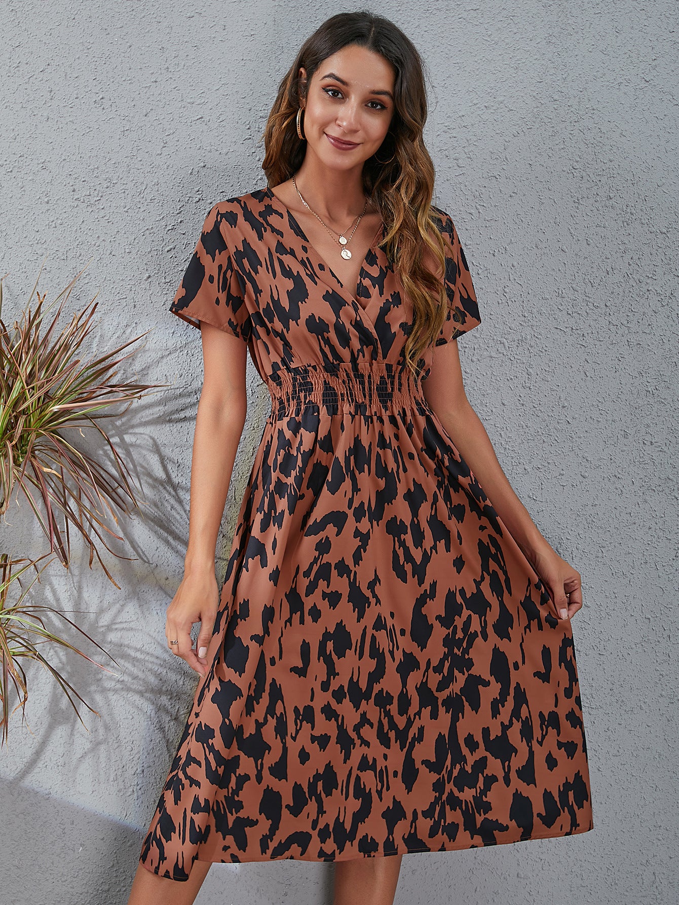Amazon foreign trade women's clothing Europe and the United States Europe station cross-border summer small floral print short-sleeved dress