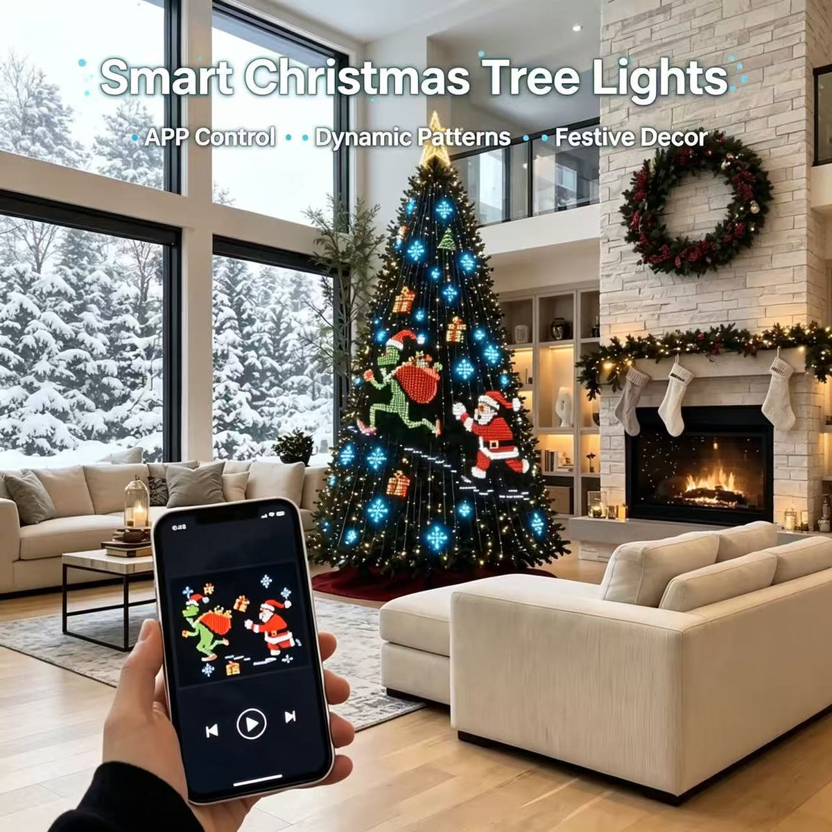 Christmas tree lights and string lights for holiday decorations, smart RGBIC tree lights, Halloween AIGC DIY light show LEDs