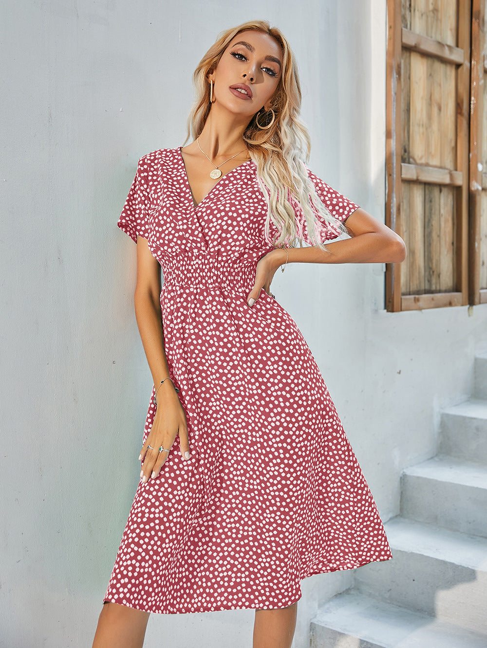 Amazon foreign trade women's clothing Europe and the United States Europe station cross-border summer small floral print short-sleeved dress